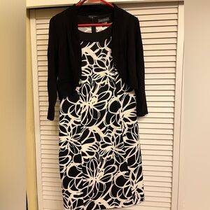Jessica Howard Black and White Floral Dress with Jacket sz 8 2 Peice Set